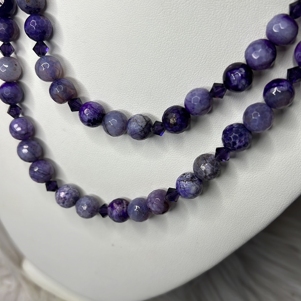Purple Chalcedony Natural Stone and Sterling Silver Bead Necklace - Picture 2 of 12